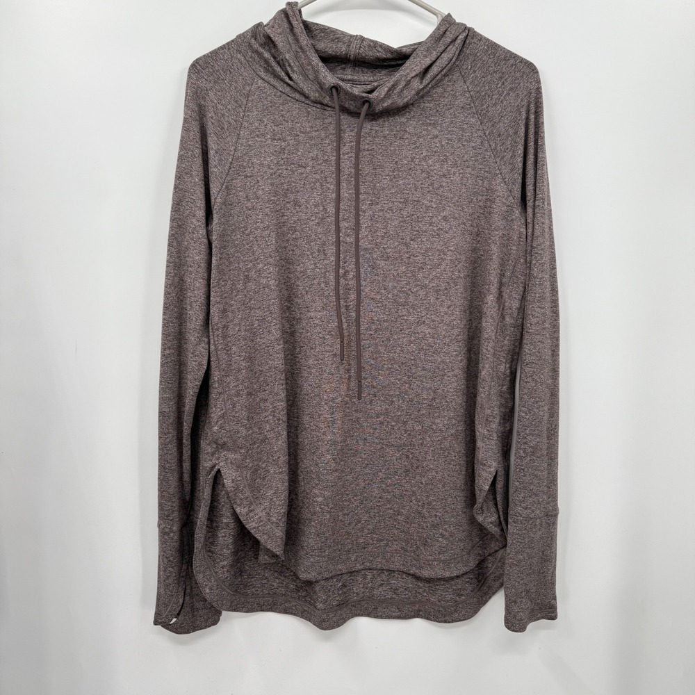 Athleta Women Gray Heathered Cowl Neck Long Sleeve Thumbhole Hoodie Top Size S